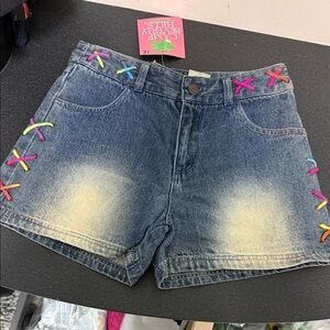 Colorful Cross-Stitch Jean Shorts 90’s vintage